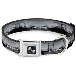 Dog Bone Black/Silver Seatbelt Buckle Collar - Vivid SANTA MONICA Pier Skyline Grays/White