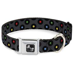 Dog Bone Black/Silver Seatbelt Buckle Collar - Vinyl Records Gray/Black/Mutli Color