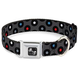 Dog Bone Black/Silver Seatbelt Buckle Collar - Vinyl Records Gray/Black/Red/Blue/White