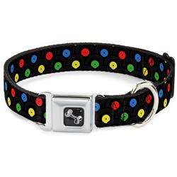 Dog Bone Black/Silver Seatbelt Buckle Collar - Vinyl Records Stacked Black/Gray/Multi Color