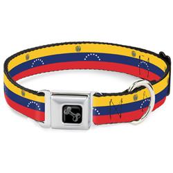 Dog Bone Black/Silver Seatbelt Buckle Collar - Venezuela Flag Continious Repeat