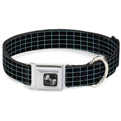 Dog Bone Black/Silver Seatbelt Buckle Collar - Wire Grid Black/Blue