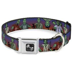 Dog Bone Black/Silver Seatbelt Buckle Collar - Walking Zombies