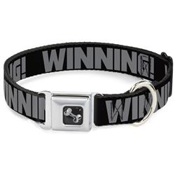 Dog Bone Black/Silver Seatbelt Buckle Collar - WINNING! Black/Gray