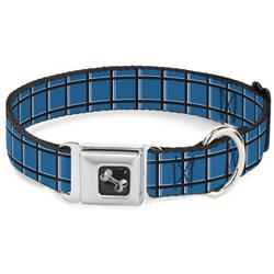 Dog Bone Black/Silver Seatbelt Buckle Collar - Wire Grid Turquoise/Gray/White