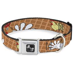 Dog Bone Black/Silver Seatbelt Buckle Collar - Waffle/Chicken Poses