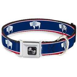 Dog Bone Black/Silver Seatbelt Buckle Collar - Wyoming Flags