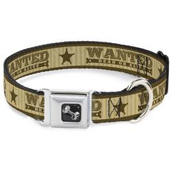 Dog Bone Black/Silver Seatbelt Buckle Collar - WANTED-DEAD OR ALIVE/Star Tans