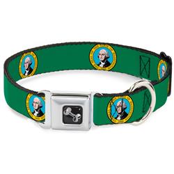 Dog Bone Black/Silver Seatbelt Buckle Collar - Washington Flag