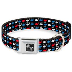 Dog Bone Black/Silver Seatbelt Buckle Collar - Whales Navy/Red/White/Blue
