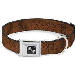 Dog Bone Black/Silver Seatbelt Buckle Collar - Wood Grain Cherry Wood