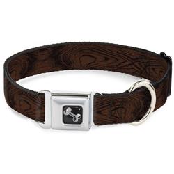 Dog Bone Black/Silver Seatbelt Buckle Collar - Wood Grain Walnut