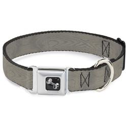 Dog Bone Black/Silver Seatbelt Buckle Collar - Wood Grain White Oak