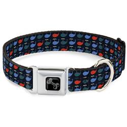 Dog Bone Black/Silver Seatbelt Buckle Collar - Whales Navy/Green/Blue/Red