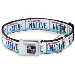 Dog Bone Black/Silver Seatbelt Buckle Collar - Washington License Plate NATIVE