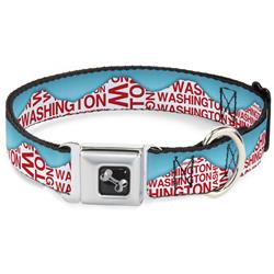 Dog Bone Black/Silver Seatbelt Buckle Collar - WASHINGTON Mountain Range Turquoise/White/Red