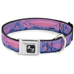 Dog Bone Black/Silver Seatbelt Buckle Collar - Washington MT. RAINIER Sunset Landscape