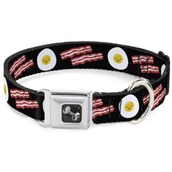 Dog Bone Black/Silver Seatbelt Buckle Collar - Bacon & Eggs Black