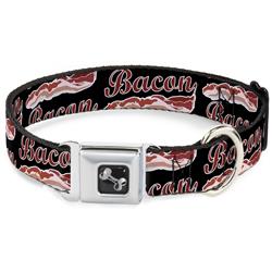 Dog Bone Black/Silver Seatbelt Buckle Collar - BACON Baseball Script