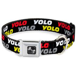 Dog Bone Black/Silver Seatbelt Buckle Collar - YOLO2 Black/Red/White/Gray/Yellow