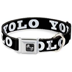 Dog Bone Black/Silver Seatbelt Buckle Collar - YOLO Bold Black/White