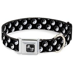 Dog Bone Black/Silver Seatbelt Buckle Collar - Yin Yang Monogram Black/White