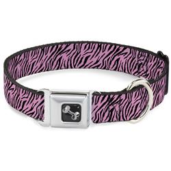 Dog Bone Black/Silver Seatbelt Buckle Collar - Zebra 2 Baby Pink