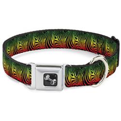 Dog Bone Black/Silver Seatbelt Buckle Collar - Zebra Head Rasta