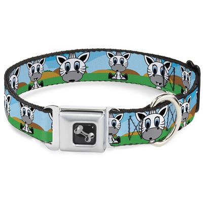 Dog Bone Black/Silver Seatbelt Buckle Collar - Zebra Cartoon