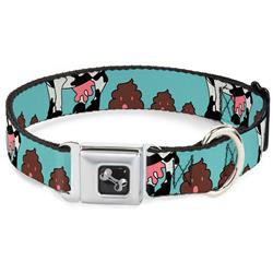 Dog Bone Black/Silver Seatbelt Buckle Collar - Zebra Poops Color
