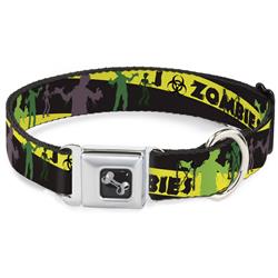 Dog Bone Black/Silver Seatbelt Buckle Collar - Zombies Biohazard Black/Yellow/Green