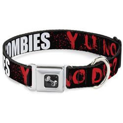Dog Bone Black/Silver Seatbelt Buckle Collar - Zombies Y U NO DIE Black/White/Red