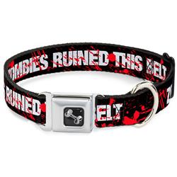 Dog Bone Black/Silver Seatbelt Buckle Collar - ZOMBIES RUINED THIS BELT Black/White/Red Splatter