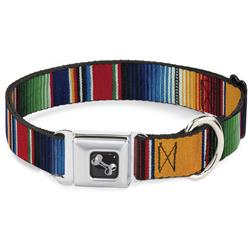 Dog Bone Black/Silver Seatbelt Buckle Collar - Zarape2 Vertical Multi Color Stripe