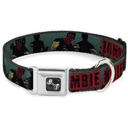 Dog Bone Black/Silver Seatbelt Buckle Collar - ZOMBIE KILLER Zombie March Green/Red/Black