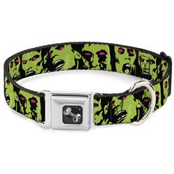 Dog Bone Black/Silver Seatbelt Buckle Collar - Zombie Expressions Black/Green/Red