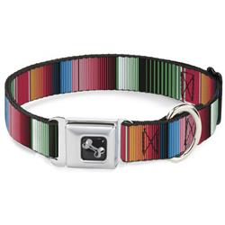Dog Bone Black/Silver Seatbelt Buckle Collar - Zarape5 Vertical Multi Color Stripe