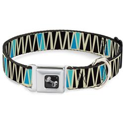 Dog Bone Black/Silver Seatbelt Buckle Collar - Zig Zag Doodle Cream/Black/Blues