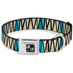 Dog Bone Black/Silver Seatbelt Buckle Collar - Zig Zag Doodle Black/Cream/Blues