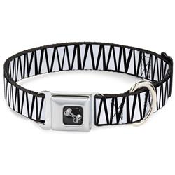 Dog Bone Black/Silver Seatbelt Buckle Collar - Zig Zag Doodle Black/White