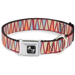Dog Bone Black/Silver Seatbelt Buckle Collar - Zig Zag Doodle Red/Tan/Blues/Orange