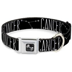 Dog Bone Black/Silver Seatbelt Buckle Collar - Zodiac CANCER/Constellation Black/White