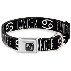 Dog Bone Black/Silver Seatbelt Buckle Collar - Zodiac CANCER/Symbol Black/White