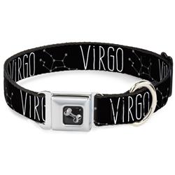 Dog Bone Black/Silver Seatbelt Buckle Collar - Zodiac VIRGO/Constellation Black/White