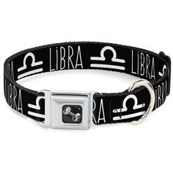 Dog Bone Black/Silver Seatbelt Buckle Collar - Zodiac LIBRA/Symbol Black/White