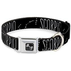 Dog Bone Black/Silver Seatbelt Buckle Collar - Zodiac SCORPIO/Constellation Black/White