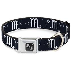 Dog Bone Black/Silver Seatbelt Buckle Collar - Zodiac Scorpio Symbol/Constellations Black/White