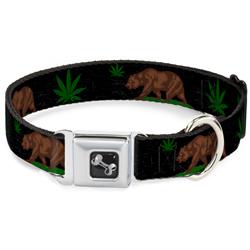 Dog Bone Black/Silver Seatbelt Buckle Collar - Cali Bear/Pot Leaf Black/Gray/Green