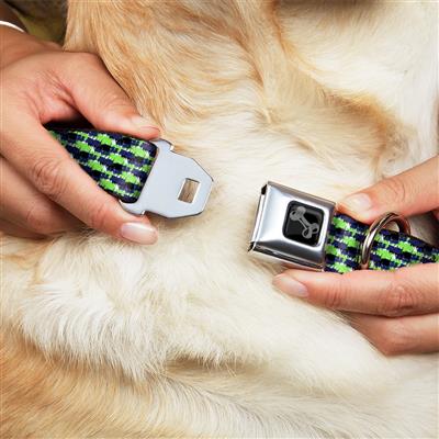 Dog Bone Black/Silver Seatbelt Buckle Collar - Abstract Scribble Black/Blue/Neon Green