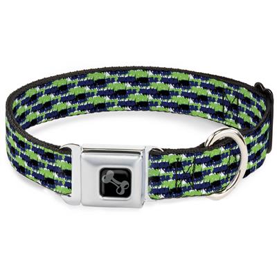 Dog Bone Black/Silver Seatbelt Buckle Collar - Abstract Scribble Black/Blue/Neon Green
